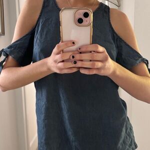 banana republic loose off the shoulder faux denim blouse